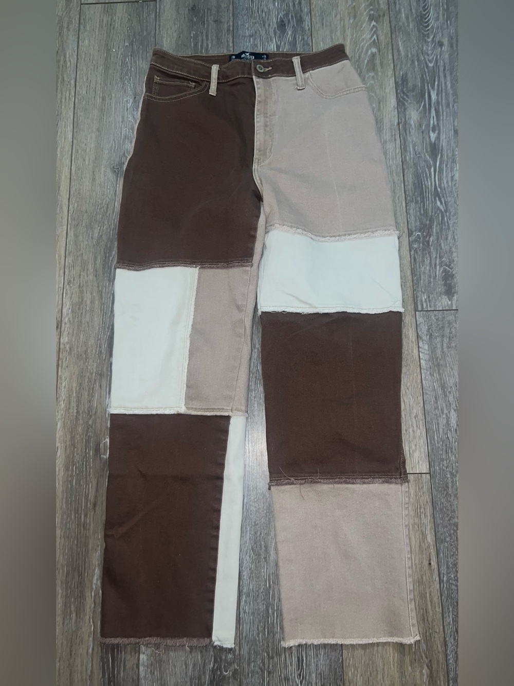 Hollister Ultra high rise dad jeans Patchwork Brown & Beige Pants size 30
